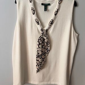 Lauren Ralph Lauren V-neck Short Sleeve Cotton Sweater w/ Silk Tie Size 2x
